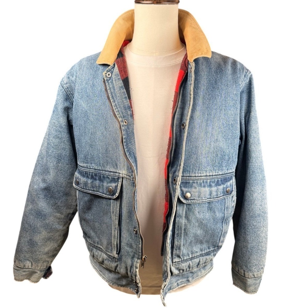 Vintage Saddlery Denim Blanket Lined w/Buffalo Plaid Ranch Chore Jacket Men's M